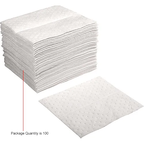 Global Industrial™ Hydrocarbon Based Oil Sorbent Pad, Medium Weight,15 x  18, White, 100/Pack