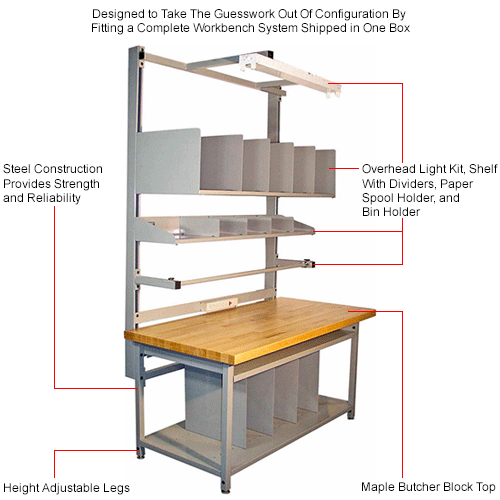 Global Industrial&#153; Bench-In-A-Box Packing Workbench, Maple Butcher Block Top, 72"Wx30"D, Gray