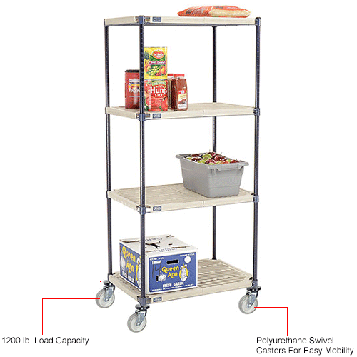 Nexelite® Plastic Mat Shelf Truck w/Poly Swivel Casters, 30"L x 18"W x
