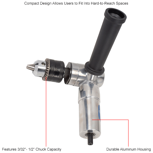 Global Industrial™ Right Angle Air Drill, Jacobs, 1/2" Chuck, 1800 RPM