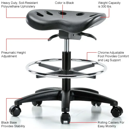 Interion Polyurethane Tractor Stool With Foot Ring and Seat Tilt