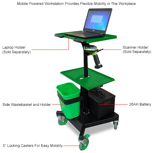 Newcastle Systems LT Series Industrial Powered Laptop Cart with 26AH