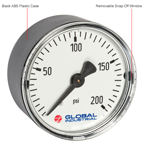 Global Industrial&#153; 2" Type 111.12 200PSI Gauge - 1/4" NPT CBM Plastic