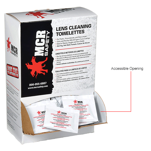 MCR Safety LCT Lens Cleaning Spec Saver Towelette, 100 Wipes/Box