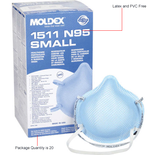 Moldex 1517 1500 Series N95 Respirator and Surgical Mask, Low Profile, 20/Box