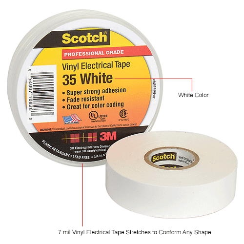 3M Scotch&#174; Vinyl Electrical Color Coding Tape 35-White, 3/4" X 66', 80610833982