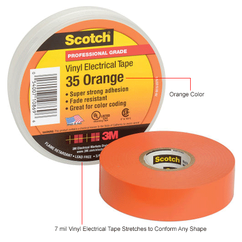 3M Scotch® Vinyl Electrical Color Coding Tape 35Orange, 3/4" X 66