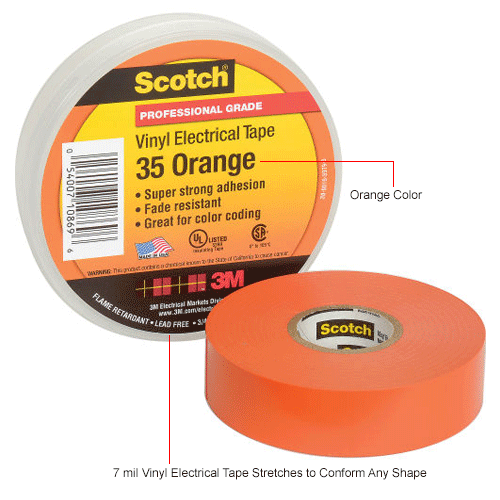3M Scotch&#174; Vinyl Electrical Color Coding Tape 35-Orange, 3/4" X 66', 80610834022
