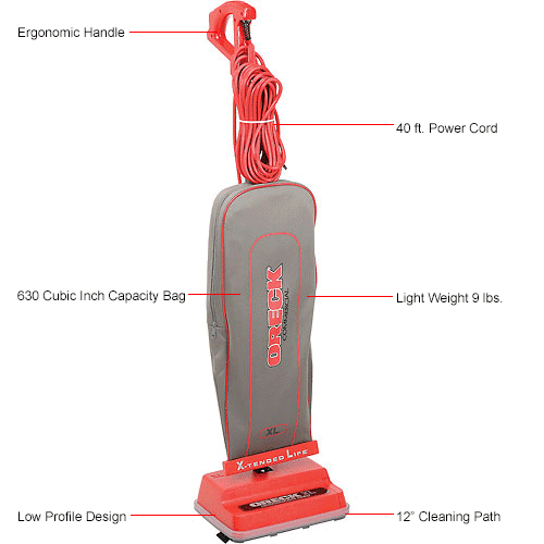 Oreck® U2000 Series Lightweight Upright Vacuum w/VBelt, 12" Cleaning