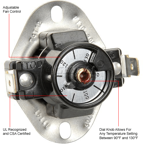 Adjustable Airflow Thermostat 90 to 130°F Close On Temperature Rise