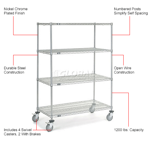 Nexel&#174; Chrome Wire Linen Cart with Nylon Cover, 4 Shelves, 48"L x 24"W x 69"H