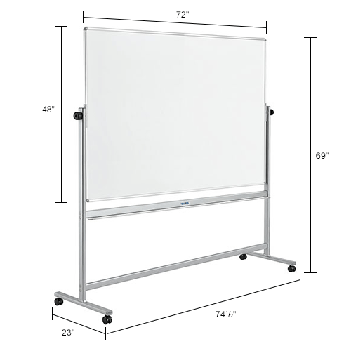 Global Industrial™ Mobile Reversible Whiteboard With Silver Frame, 72