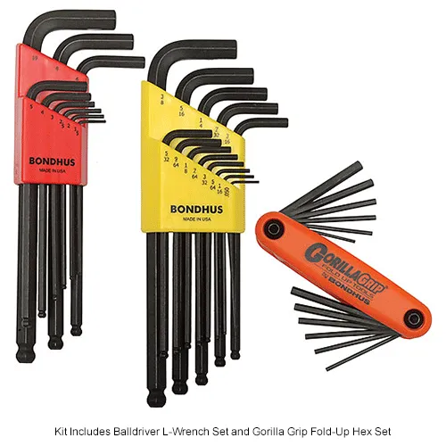 Bondhus 14130 Hex Key Triple Pack SAE, Metric W/ FREE Fold-Up Set