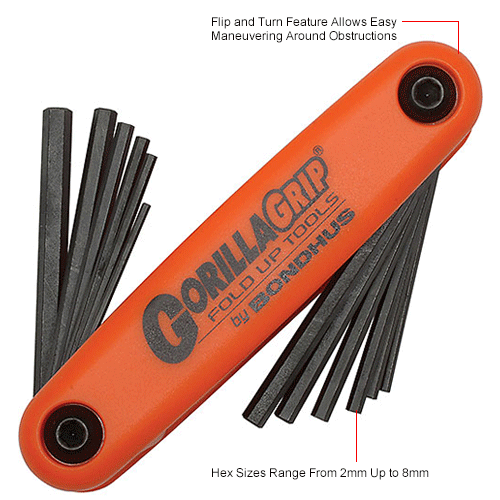 Bondhus 14130 Hex Key Triple Pack SAE, Metric W/ FREE Fold-Up Set