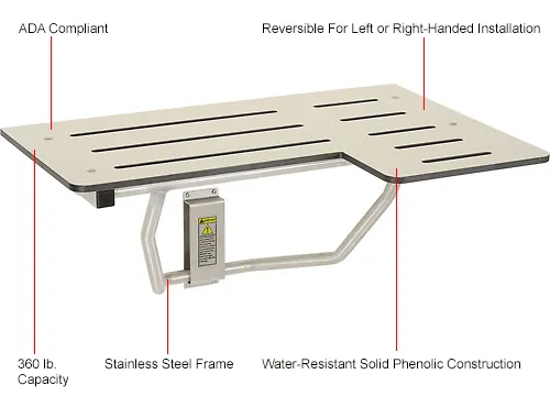Bobrick® Reversible Folding Shower Seat 33