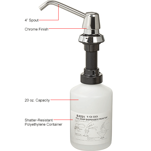  Bobrick® 20-oz. Liquid & Lotion Soap Dispenser - 4in Spout - B-8221
																			