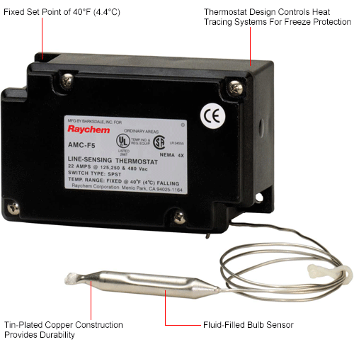 Raychem® Fixed Point Thermostat (40F) AMC-F5
																			