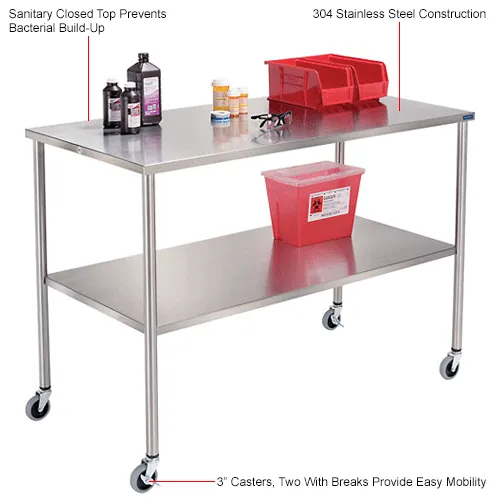 Global Industrial™ Mobile Stainless Steel Instrument Table, 72 x 24