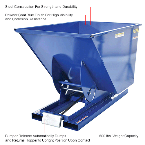 Steel Self Dumping Forklift Hopper W Bump Release 1 Cu Yd 6000 Lbs Cap Blue 3650