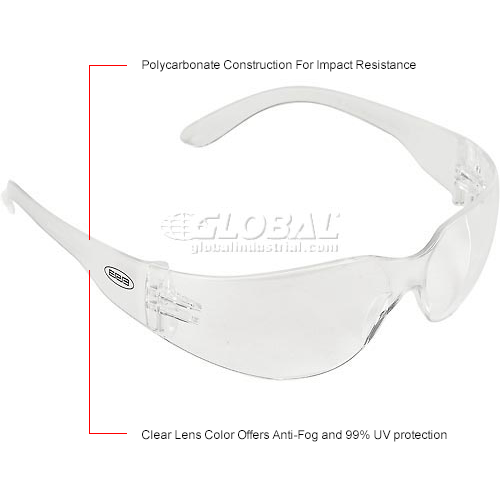 IProtect&#174; Safety Glasses, ERB Safety 17510 - Clear Frame, Clear Anti-Fog Lens