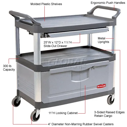 Rubbermaid Xtra Service Cart w 3 Shelves 300 lb. Cap 40 5 8