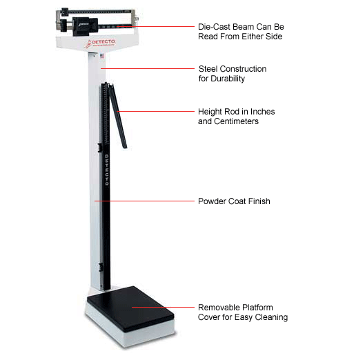 Detecto 439 Eye Level Beam Physician Scale with Height Rod, 450 lb x 4