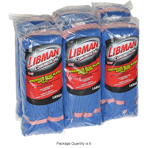 Libman Commercial 24 Oz. Blended Wet Mop Head Blue 968 Pkg Qty 6