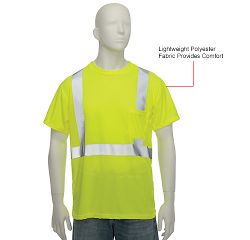 OccuNomix Classic Standard Wicking Birdseye Class 2 T-Shirt W/ Pocket, Hi-Vis Yellow, L