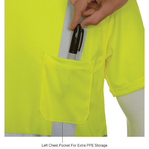 OccuNomix Classic Standard Wicking Birdseye Class 2 T-Shirt W/ Pocket, Hi-Vis Yellow, XL