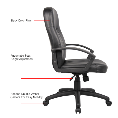 Executive Office Chair with Arms - Leather - High Back - Black