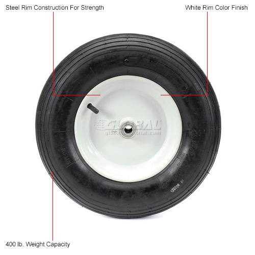 Tire on Wheel 2 Pack Ribbed Tread Air Filled 5/8 Bearings 6 Hub Marathon 4.80/4.00-8 Pneumatic 