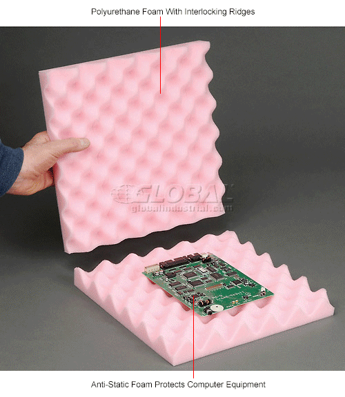 Anti Static Convoluted Foam Set, 12"W x 12"L x 2" Thick, Pink Pkg Qty 24