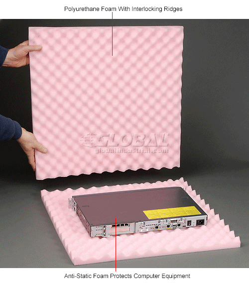 Anti Static Convoluted Foam Set, 24"W x 24"L x 2" Thick, Pink Pkg Qty 6