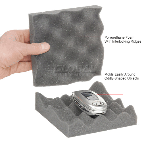 Protective Packaging Foam Charcoal Convoluted Foam Set, 6"W X 6"L X