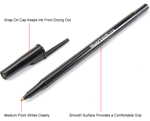 Paper MateĀ® Write Bros Ballpoint Stick Pen, Medium, Black Ink, Dozen