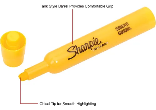 Sharpie SmearGuard Tank Style Highlighters - Broad Marker Point - Chisel  Marker Point Style - Yellow - Yellow Barrel - Bluebird Office Supplies