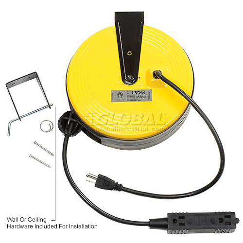 Bayco&#174; Triple Tap Extension Cord SL-800, Retractable Reel, 30'L Cord, 16/3 GA, Yellow