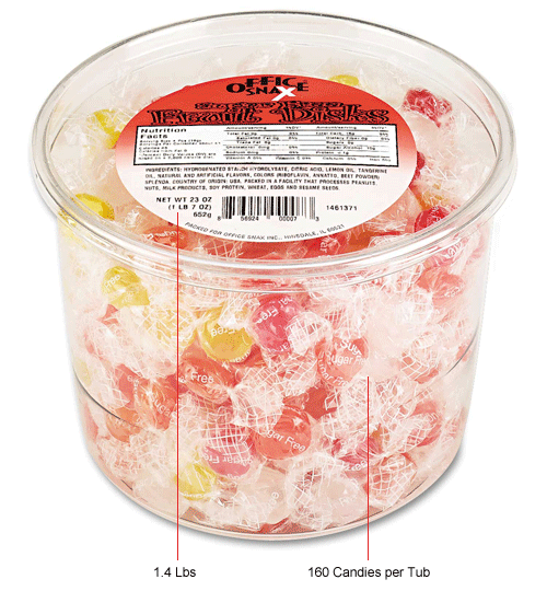 Sugar Free Hard Candy, Individually Wrapped, Assorted Flavors, 1.4 Lbs, 160/Tub B874615