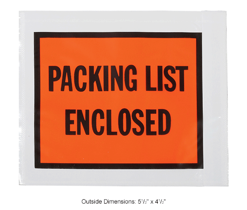 Packing List Envelopes - "Packing List Enclosed" 4-1/2" x 5-1/2" Full Face - 1000/Case