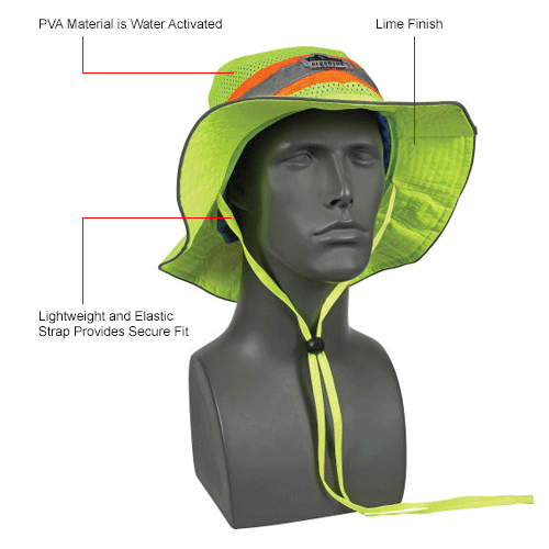 Ergodyne Chill-Its&#174; Evap. Class Headwear Hi-Vis Ranger Hat w/Built-In Cooling Towel, Lime, L/XL