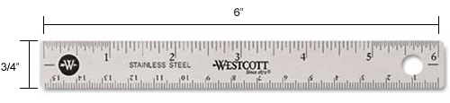 Westcott&#174; Stainless Steel Ruler with Non Slip Cork Base, 6" Long, 1 Each 
																			