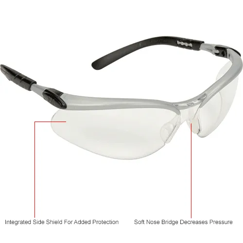 3M™ BX™ Safety Glasses, Clear Lens, Silver/Black Frame