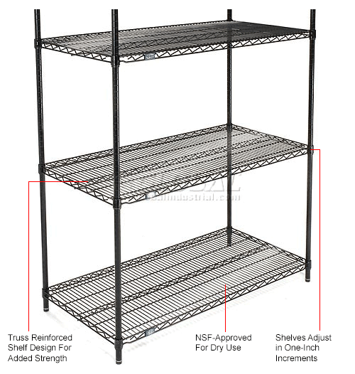 Nexel® Black Epoxy, 4 Tier, Wire Shelving Starter Unit, 48"W x 18"D x 74"H