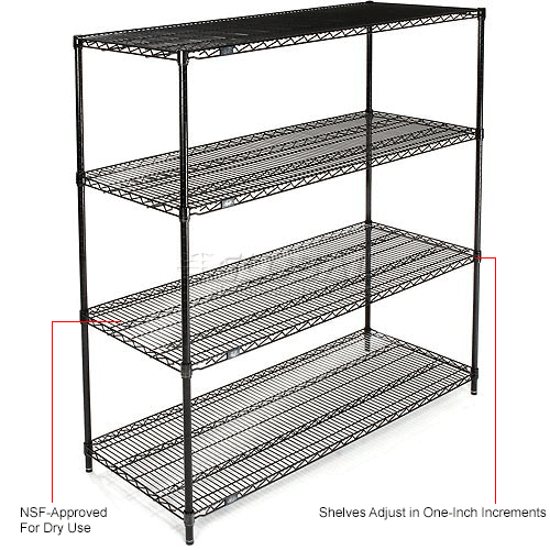 Nexel® Black Epoxy, 4 Tier, Wire Shelving Starter Unit, 72"W x 24"D x 74"H