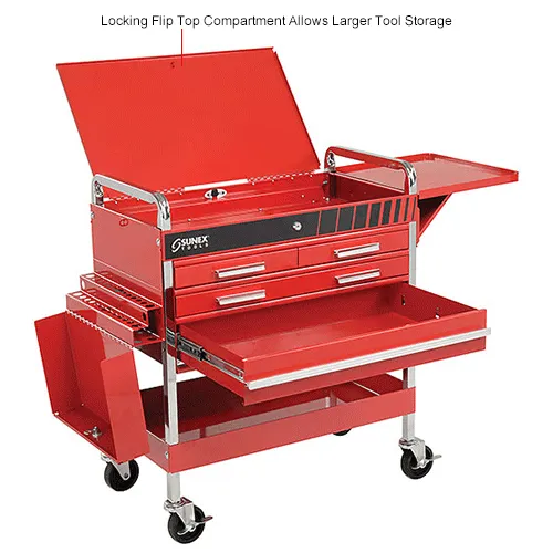 Sunex Tools 8013ADELUXE 4 Drawer Deluxe Red Tool Cart W/ Locking