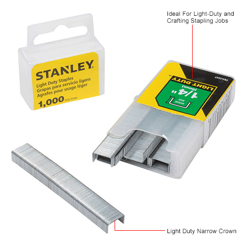 Stanley TRA204T Light Duty Wide Crown Staples 1/4", 1,000 Pack