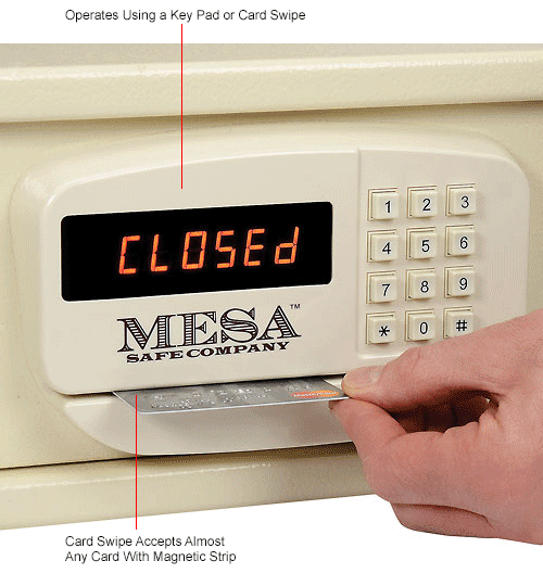 Mesa Safe Hotel & Residential Electronic Security, White, Keyed Alike, 15 W x 10 D x 7 H
																			