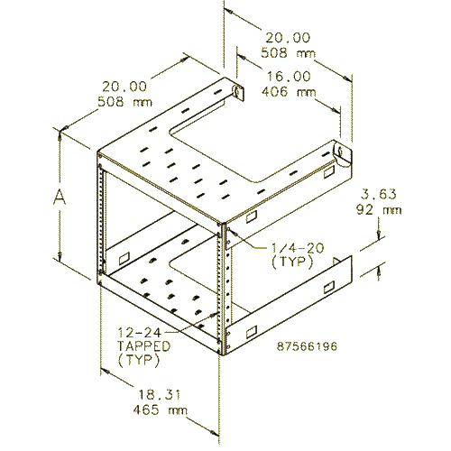 Hoffman E19FWM20U20, Fixed Wall-Mount Rack, 19in, 20U, Steel/Black