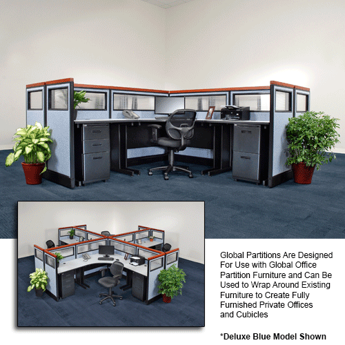 Interion® Office Partition Panel with Partial Window, 481/4"W x 60"H, Gray