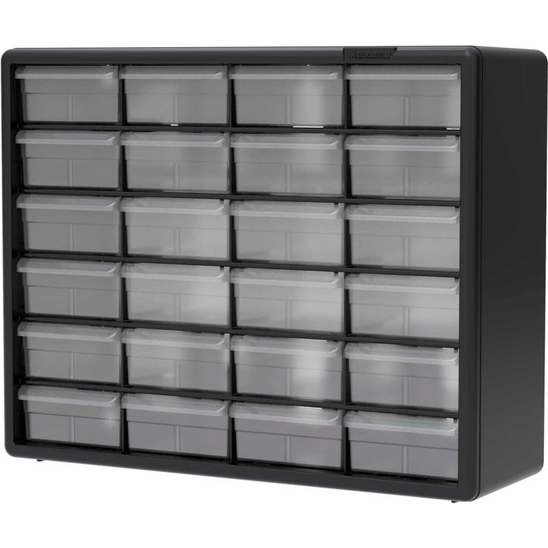 Akro Mils Plastic Drawer Parts Cabinet 10124 20 W X 6 3 8 D 15 13 16 H Black 24 Drawers B1603776 Globalindustrial Com Akro Mils Plastic Drawer Parts Cabinet, Akro Mils 24 Drawer Plastic Storage Cabinet